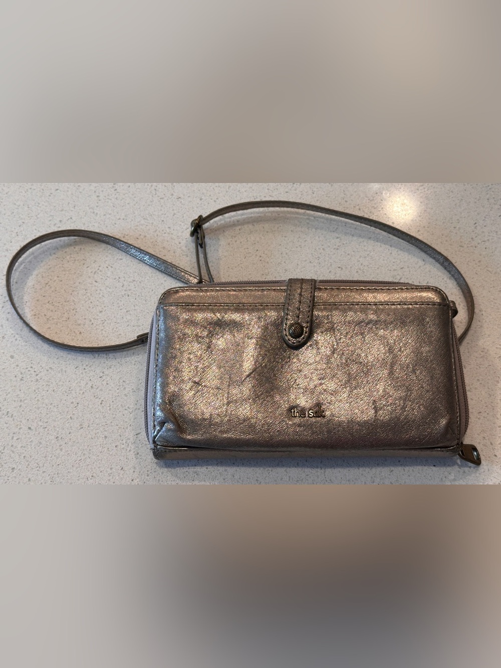 The Sak Metallic Silver Crossbody Wallet Purse